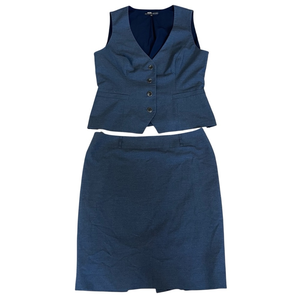 ANTONIO MELANI Blu Skirt Vest Set Academia Preppy School Girl Office Size 12